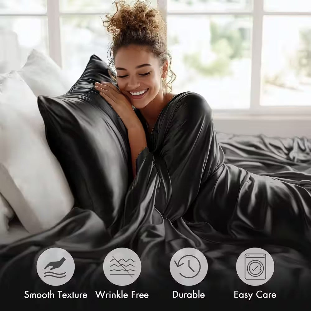 Satin Bed Sheets Set 2100TC Ultra Soft 3/4pcs ¨C Silky Smooth Breathable Satin Bedding for Twin Full Queen King, 5-Star Luxury Hotel Experience, Solid Color, 7 Colors Available