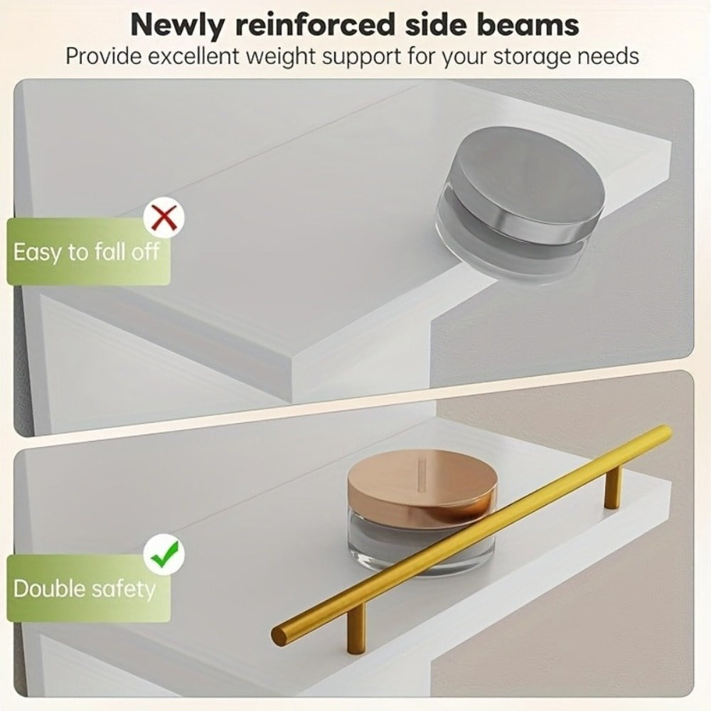 Floating Wall Shelves with LED Light - 6 & 8 Tier Wall Mounted Display Shelf Unit with Anti-Slip Rails for Bedroom, Living Room, Bathroom, Office & Dorm - Modern Space Saving Shelf (Black / White)