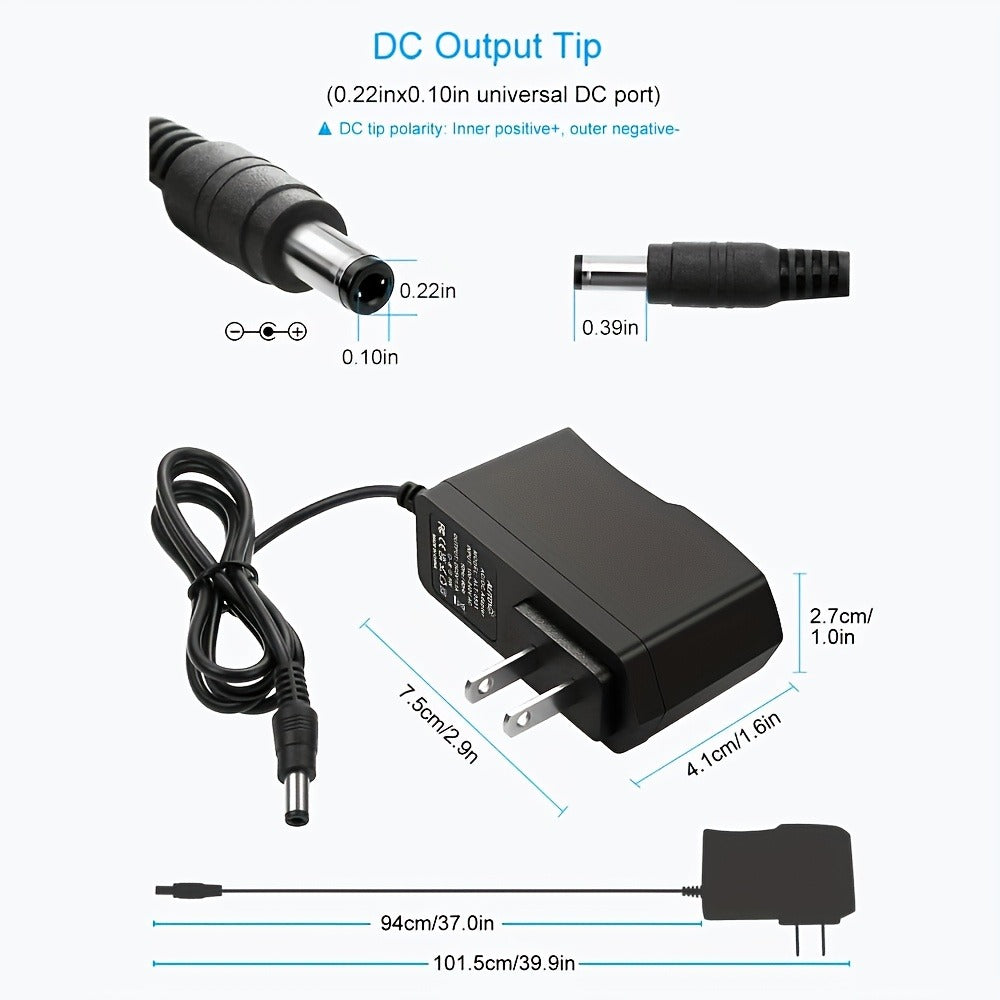Universal 5V 2A Power Adapter 9-in-1 with 8 Tips - AC/DC 10W Power Supply Type-C Micro-USB Barrel Connectors for Router CCTV LED Strip TV Box