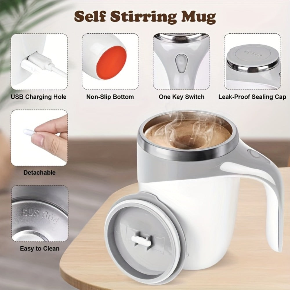 Self Stirring Coffee Mug 8.45oz - Auto Mixing Cup One-Button Start for Coffee Milk Protein Powder, Reusable Travel Mug Brown Cream
