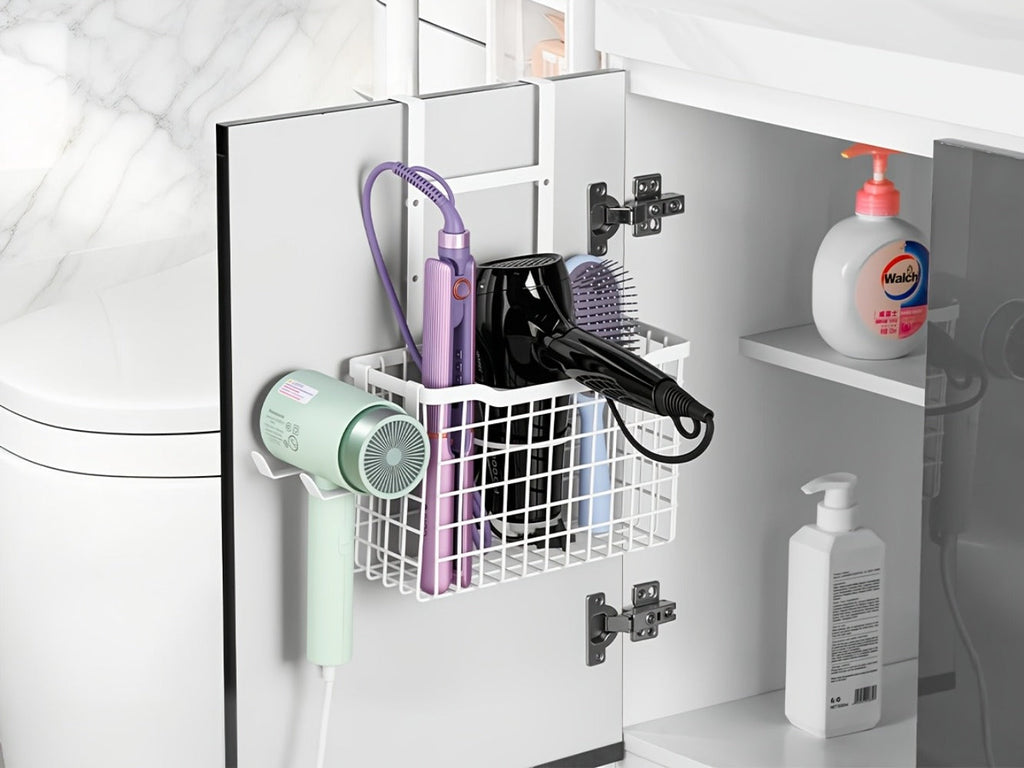 Hair Tool Organizer Wall Mounted Holder for Hair Dryer Curling Iron Straightener 3 Adjustable Heights Bathroom Storage
