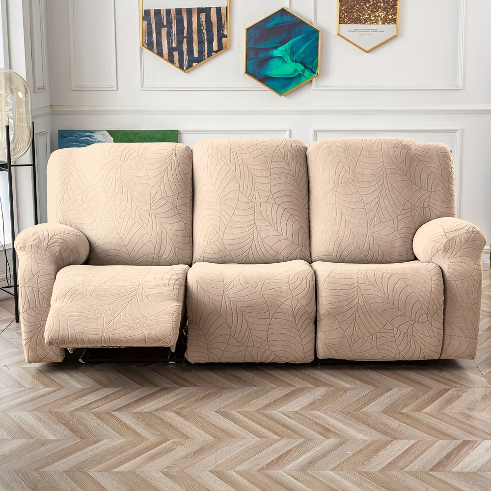 Jacquard Stretch Sofa Recliner Cover Big Leaves - High Stretch Soft Washable Slipcover for 1 2 3 Seat Loveseat with Console Furniture Protector Home Decor, 6 Colors
