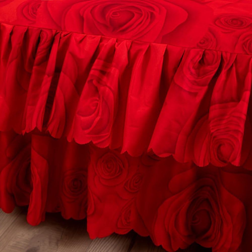 Floral Bed Skirt Set 3-Piece ¨C 1 Ruffled Dust Ruffle Bed Skirt + 2 Pillowcases | Peony & Botanical Print | Double-Layer Hem | Machine Washable Polyester Bedding | 150, 180 & 200cm