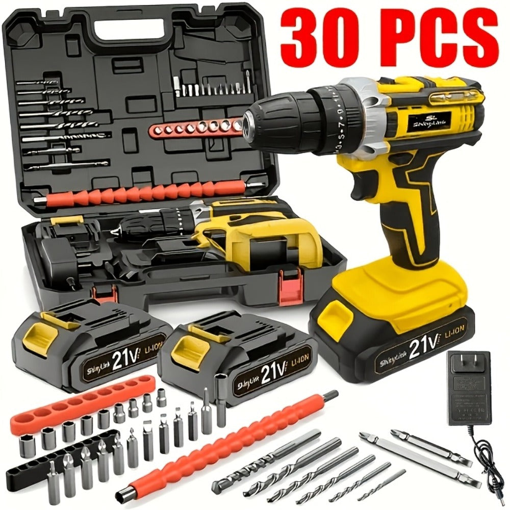 21V Cordless Drill Set Electric Drill Driver Kit with Lithium Battery Screwdriver Bits Hand Tools Toolbox for Home Repair DIY 18 30 136 Piece Kit Gift for Men