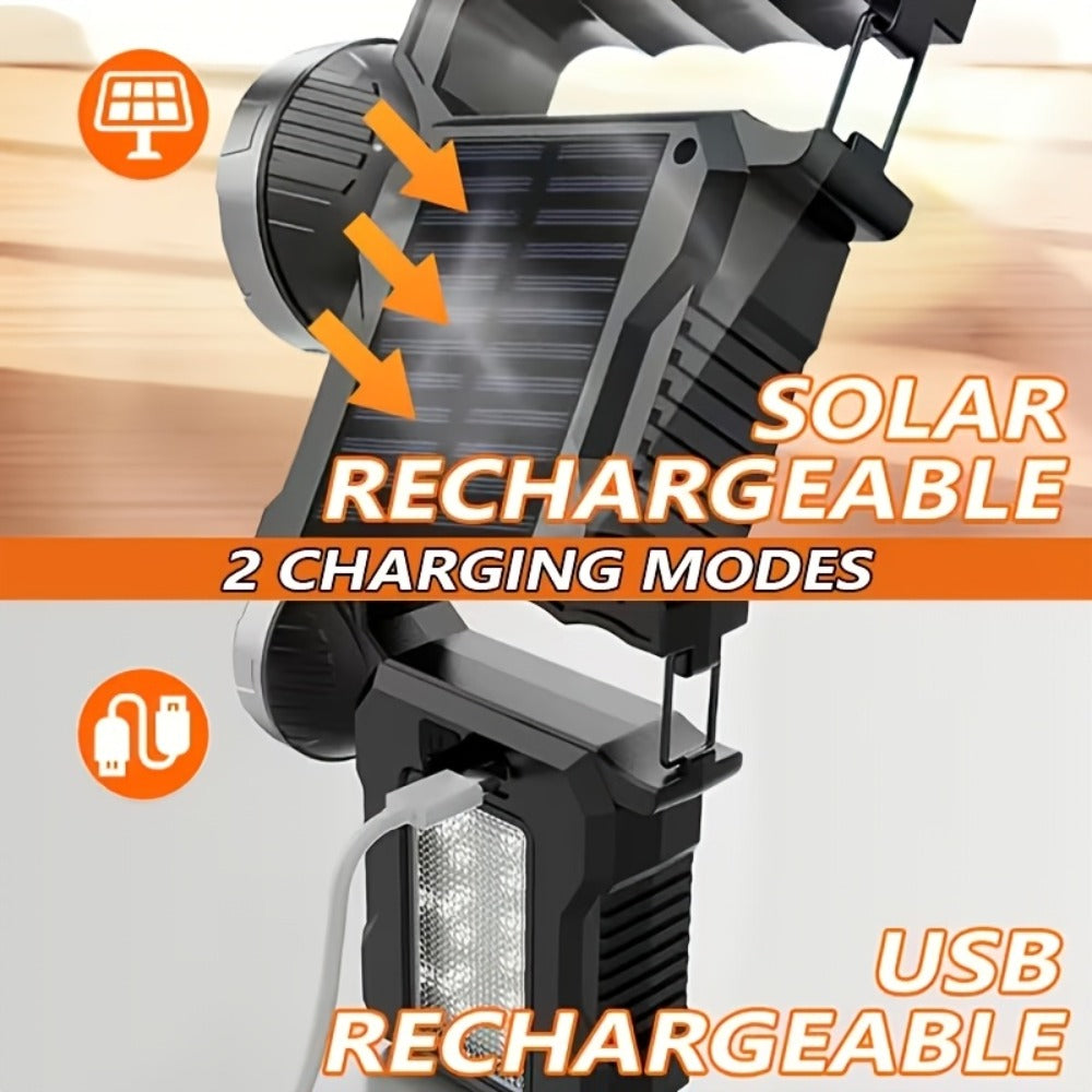 Solar Flashlight USB Rechargeable Ultra-Bright LED | 4 Lighting Modes Portable Solar Torch with Battery Indicator | Camping Hiking Emergency Night Fishing Outdoor Gift