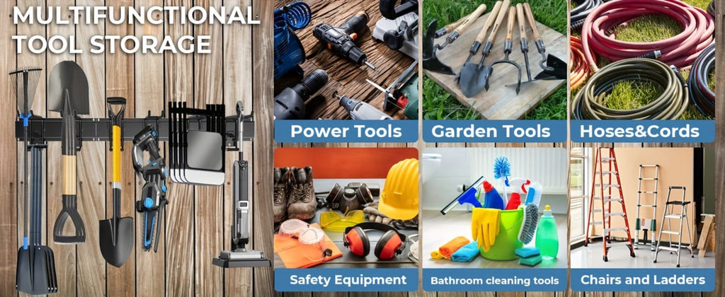 Garage Tool Organizer Wall Mount 48¡± ¨C Heavy Duty Pegboard with Adjustable Swivel Hooks, 1 Double Hook & 5 Straight Hooks, Holds 420lbs, Broom Holder for Yard Tools, Shovels, Hoses & Garden Equipment