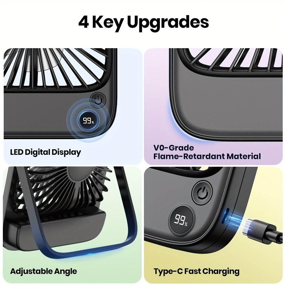 USB Desk Fan Battery Operated | 2000mAh & 5000mAh Rechargeable Mini Personal Fan, 4-Speed Adjustable, 180¡ã Tilt & Foldable, Ultra-Quiet Strong Airflow for Office, Bedroom & Desktop Use ¨C Black, Pink, White