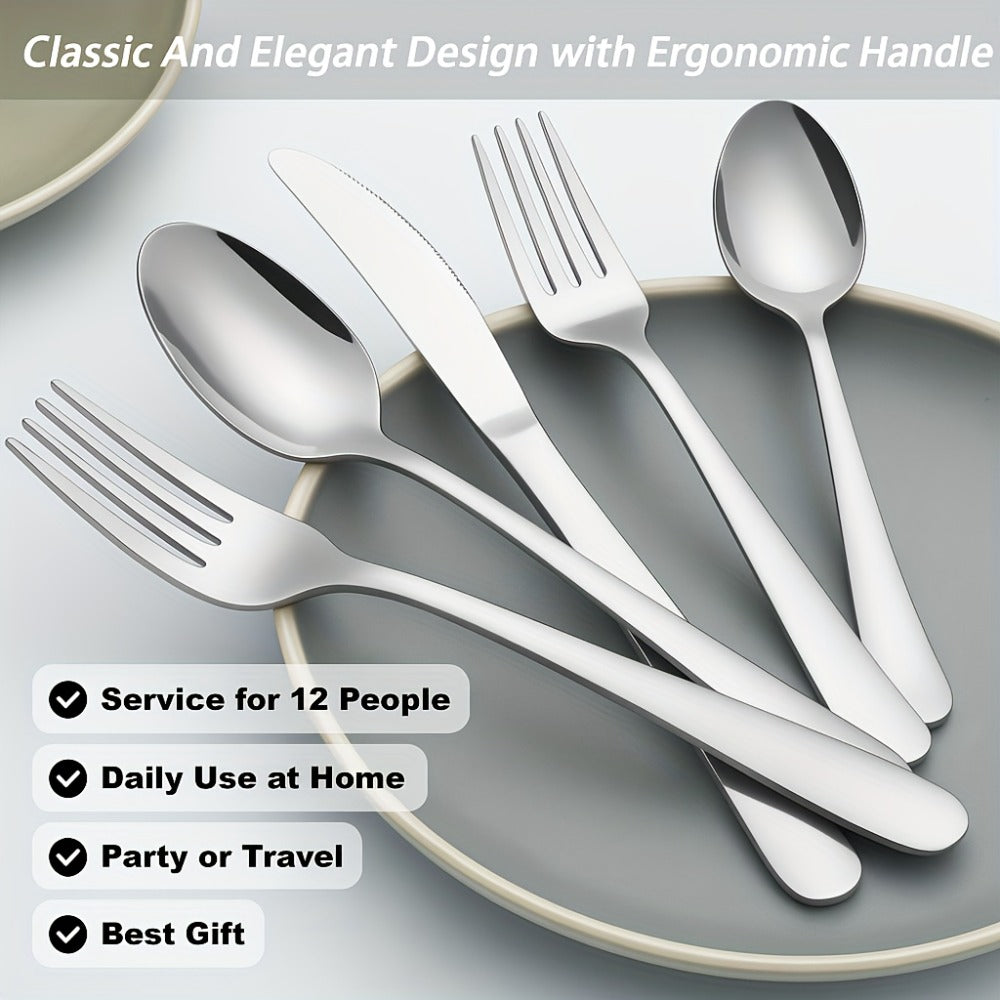 Stainless Steel Silverware Set 60 or 90 Piece with Gift Box ¨C Service for 12 or 18, Includes Steak Knives, Salad Forks & Dessert Spoons, Dishwasher Safe Cutlery for Home, Wedding & Outdoor