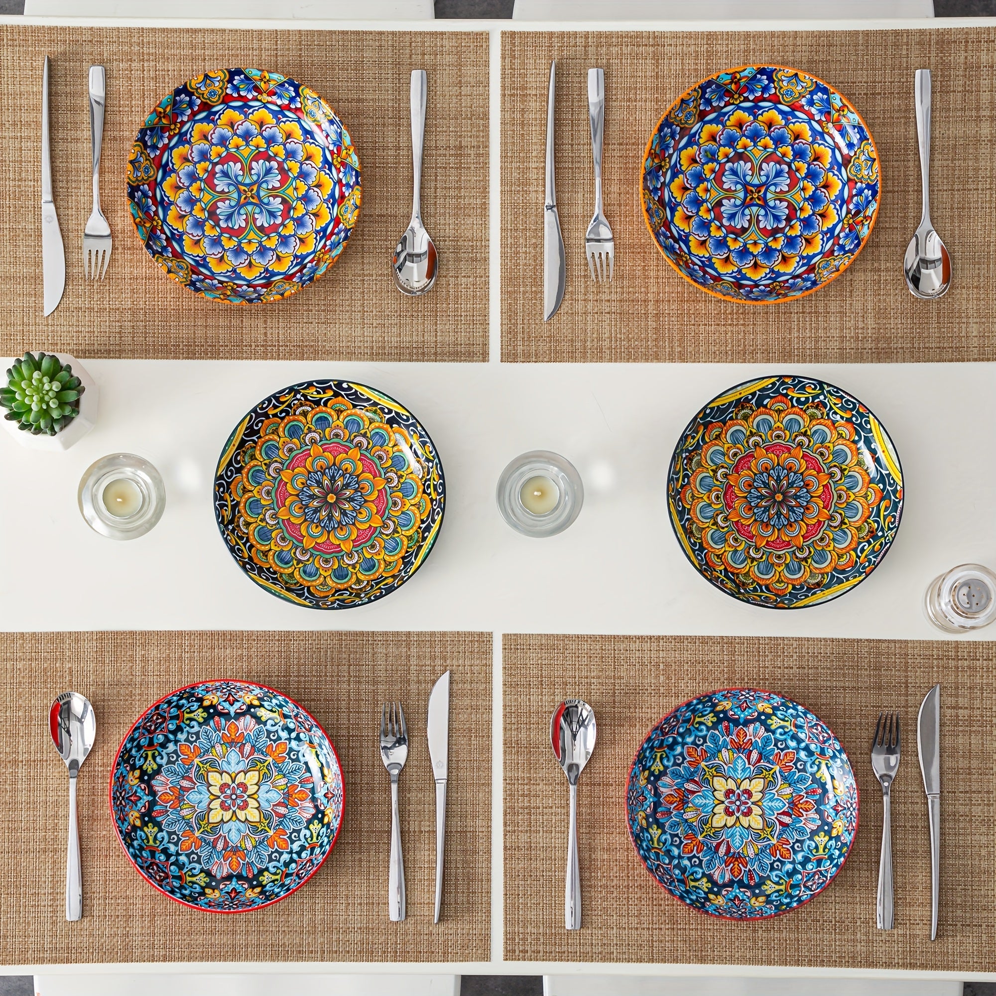 Bohemian Pasta Bowls Set of 6 | 32 Oz Porcelain, Floral Pattern, Microwave & Dishwasher Safe ¨C VANCASSO
