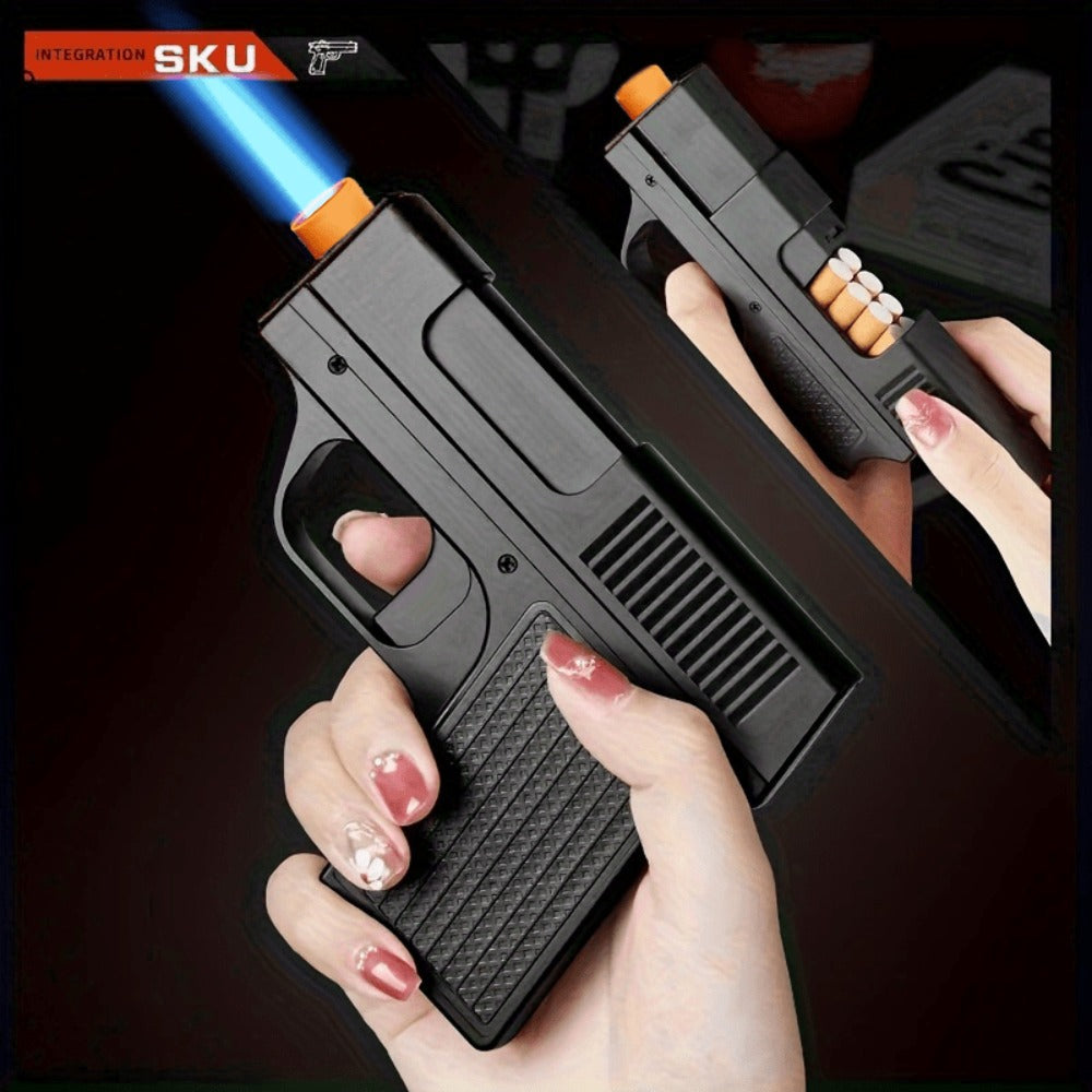 Blue Flame Torch Lighter with Adjustable Flame, Windproof Butane Cigar Lighter for BBQ Outdoor Survival Kitchen, Creative Cigarette Case Lighter with Gift Box Packaging ¨C Men's Gift (Butane Not Included)