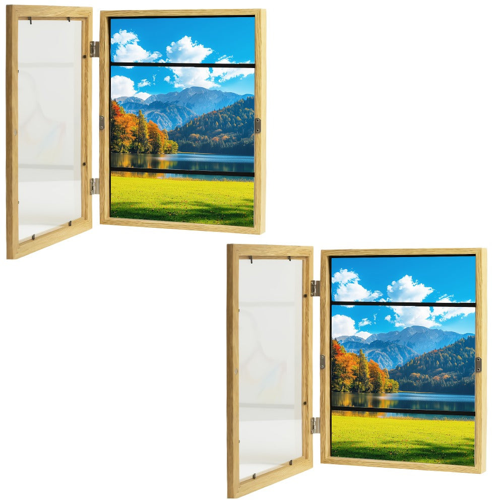 Kids Art Frames Front Opening Changeable Artwork Display Frames for Children Drawings Crafts Photos Wall Gallery - Set of 2 or 4, Black White Wood Grain