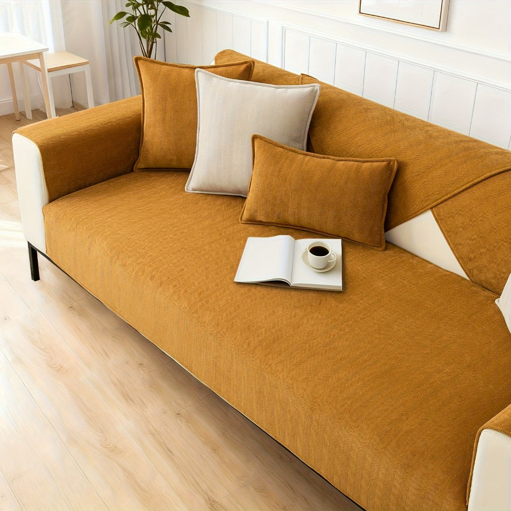 Chenille Ribbed Sofa Cover - Pet Friendly Non-Slip Machine Washable Soft Stretch Slipcover for 1-4 Seater Sectional Sofa Living Room Bedroom Office, 9 Colors