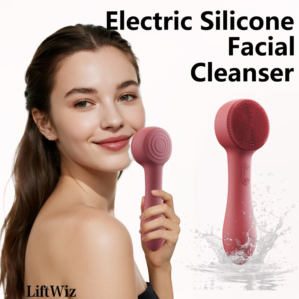 Silicone Facial Cleansing Brush Electric Face Scrubber 12000 Vibrations IPX7 Waterproof USB Rechargeable Heat Massage Deep Pore Cleansing Exfoliator for Sensitive Skin Blue Black Rose Red Pink