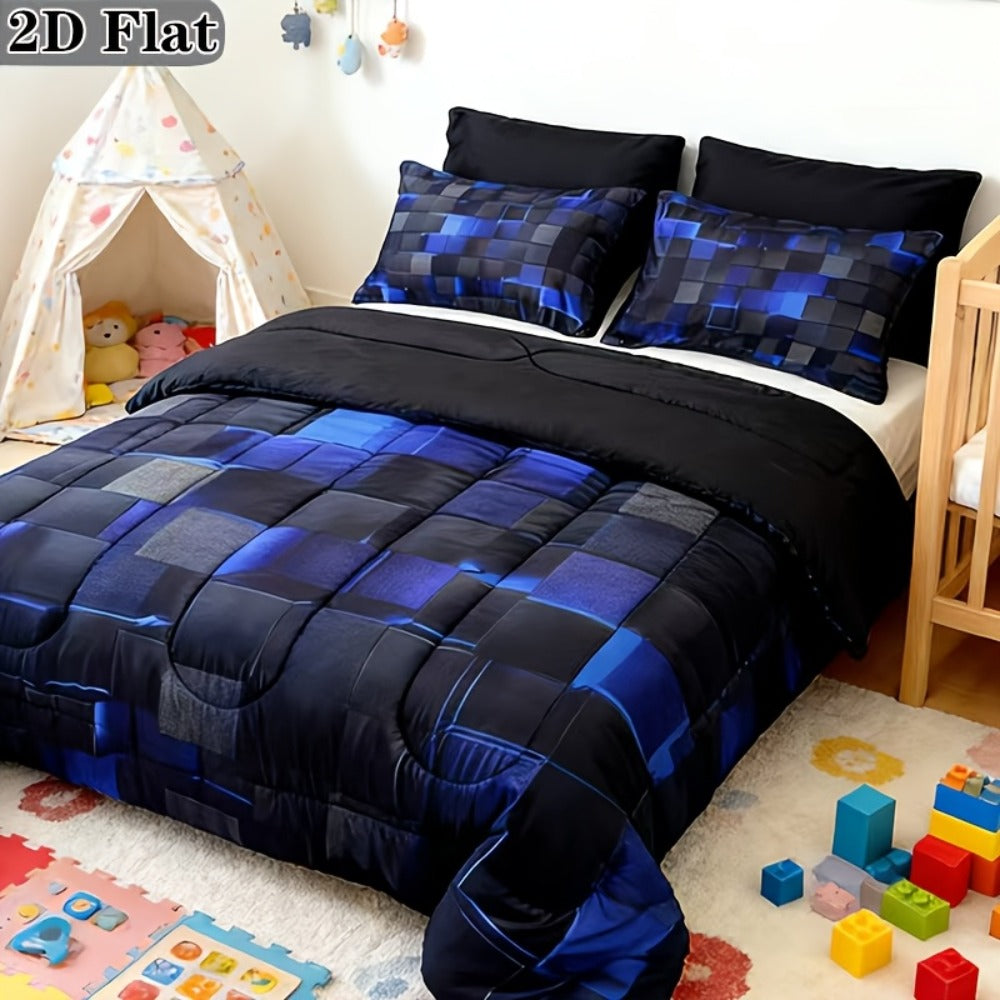 Checkered Quilt Set 3-Piece Bedding Comforter with 2 Pillowcases Super Soft Breathable Woven Pattern All Season Bedroom Dormitory Twin Queen King Full