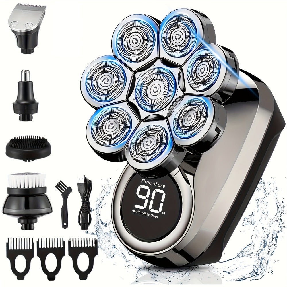 Bald Head Shaver Electric - 5-in-1 Rechargeable Grooming Kit with Type-C Fast Charging, 1400mAh Multi-Head Rotary Shaver for Bald Head Shaving, Beard Trimming & Nose Hair Trimming for Men