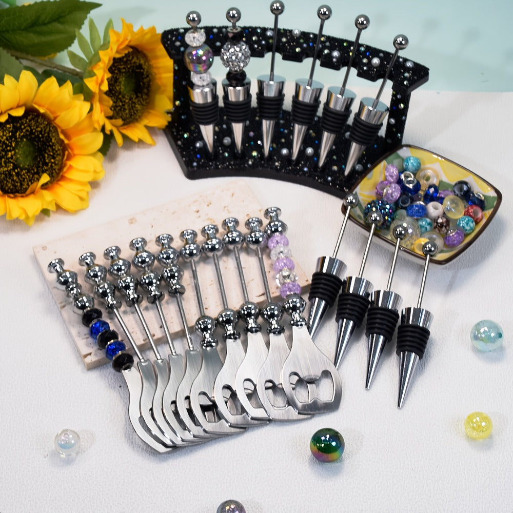 Beadable Beer Bottle Opener Set Bulk Decorative Beaded Wine Stopper Reusable DIY Party Gift for Wedding Bar Festival 10 or 20 Pieces