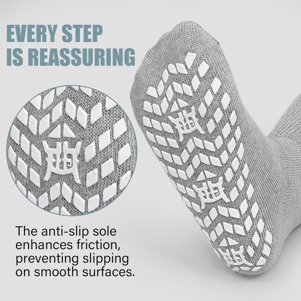 Anti-Slip Wide Socks for Swollen Feet 3 Pairs Grippy Sole Diabetic Non-Binding Breathable Edema Socks Reinforced Toe Heel Black White Grey Size 9-13 13-15