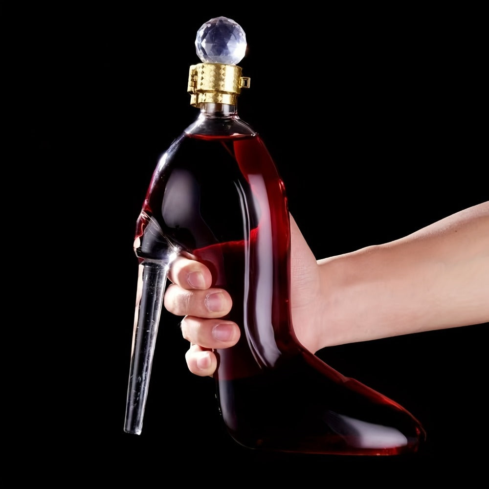 High Heel Shoe Decanter Crystal Glass with Stopper 26oz ¨C Handmade Lead-Free Transparent Wine Decanter for Kitchen Dining Decor, Valentine's Day & Holiday Gift