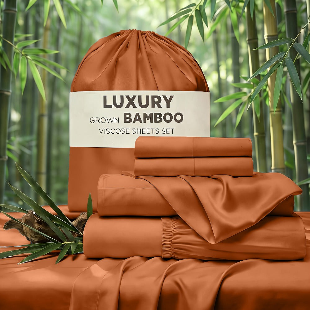 Cooling Bed Sheet Set 4 Piece Bamboo Rayon Deep Pocket Twin Full Queen King Extra Soft Wrinkle Fade Stain Resistant Hotel Luxury Pillowcase Bedroom Decor