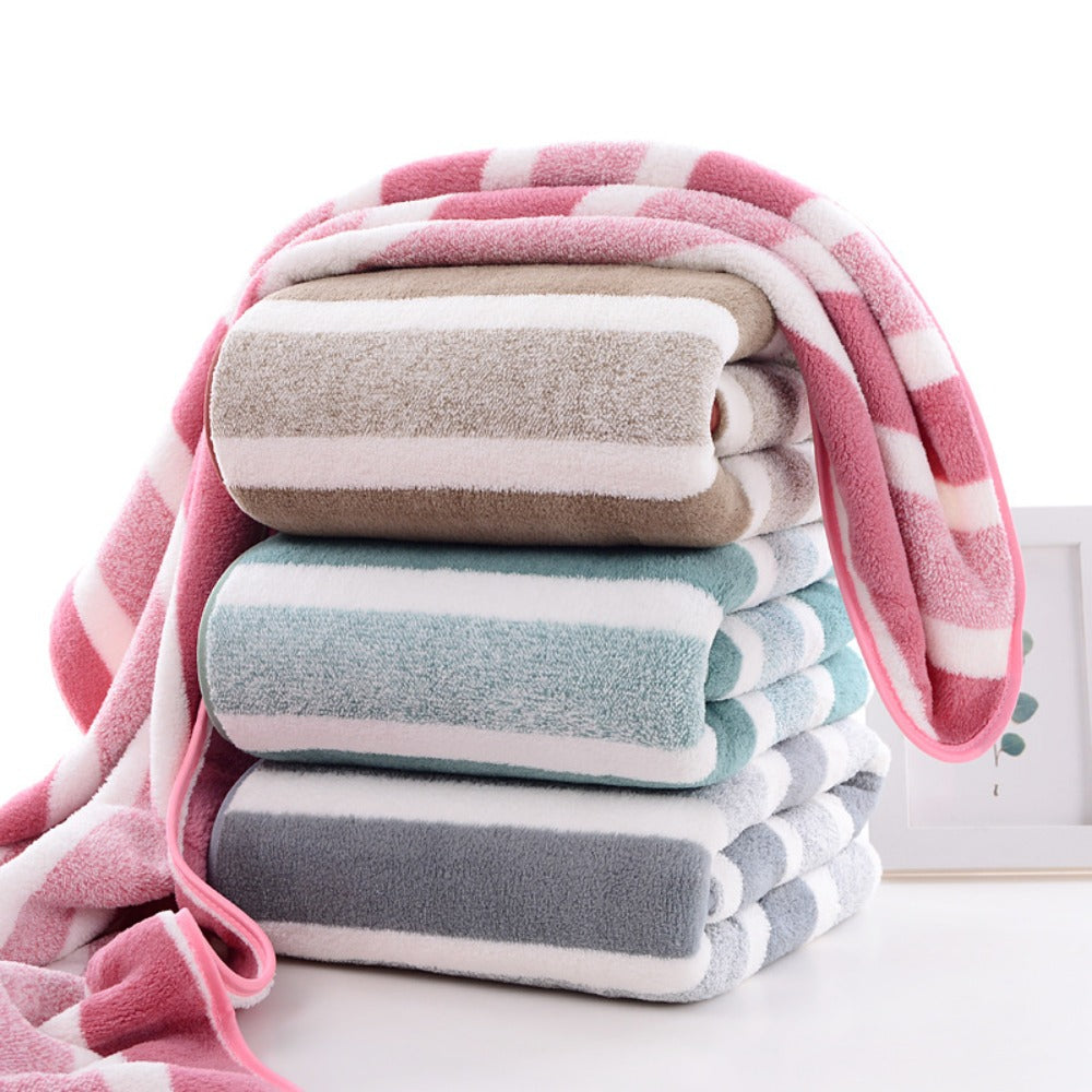 Striped Bath Towel Set 1 or 4 Pack 346GSM - 100% Polyester Super Soft Skin Friendly Absorbent Quick Dry | 70x140cm 27.6x55.1in | Green Gray Red Multi-Color | Home Bathroom Beach Essentials