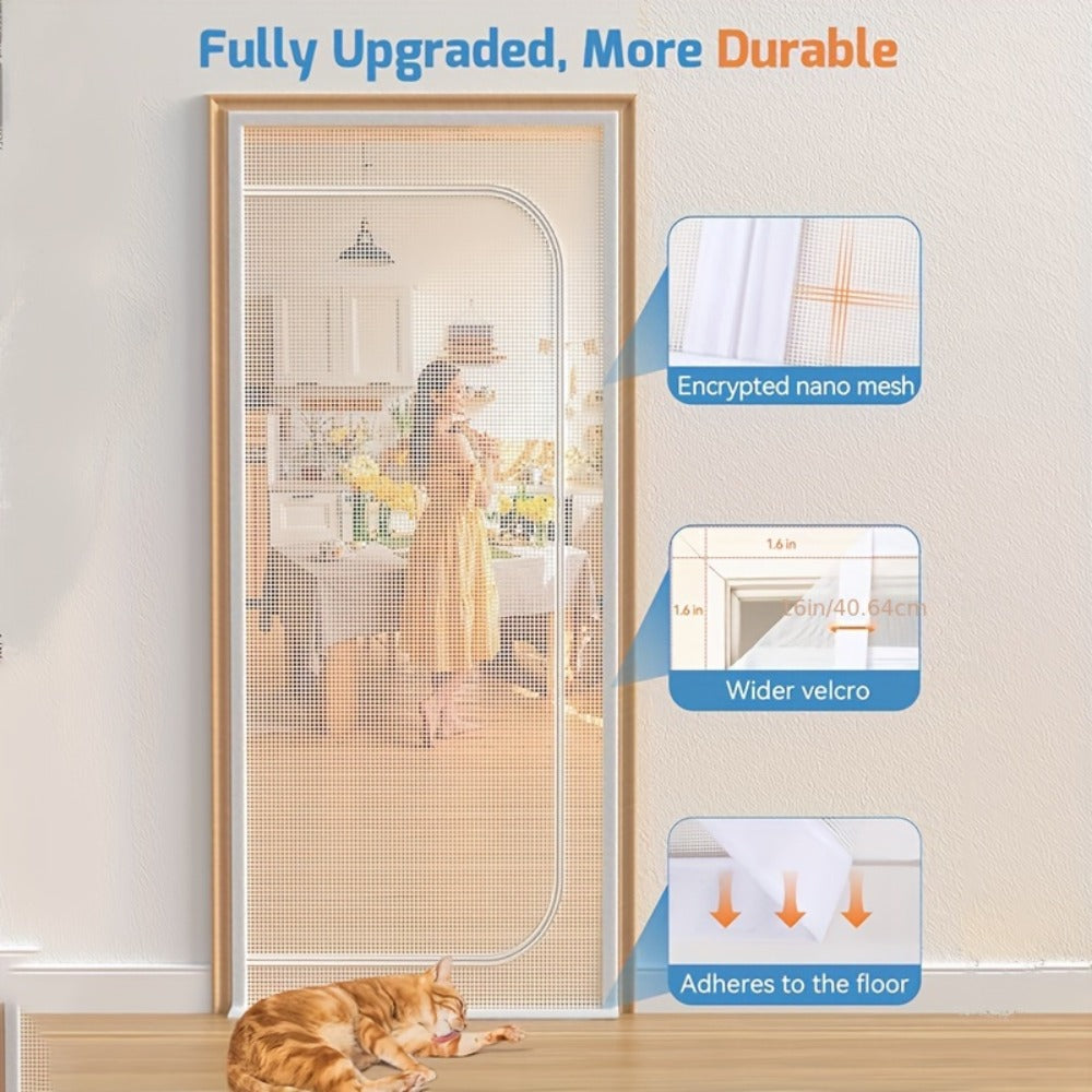 Cat Proof Door Curtain Pet Gate - Double Stitched Durable Scratch-Resistant Screen, Indoor Cat Barrier Door Cover for Doorways, Multiple Sizes, White & Black, Keep Cats In or Out of Rooms