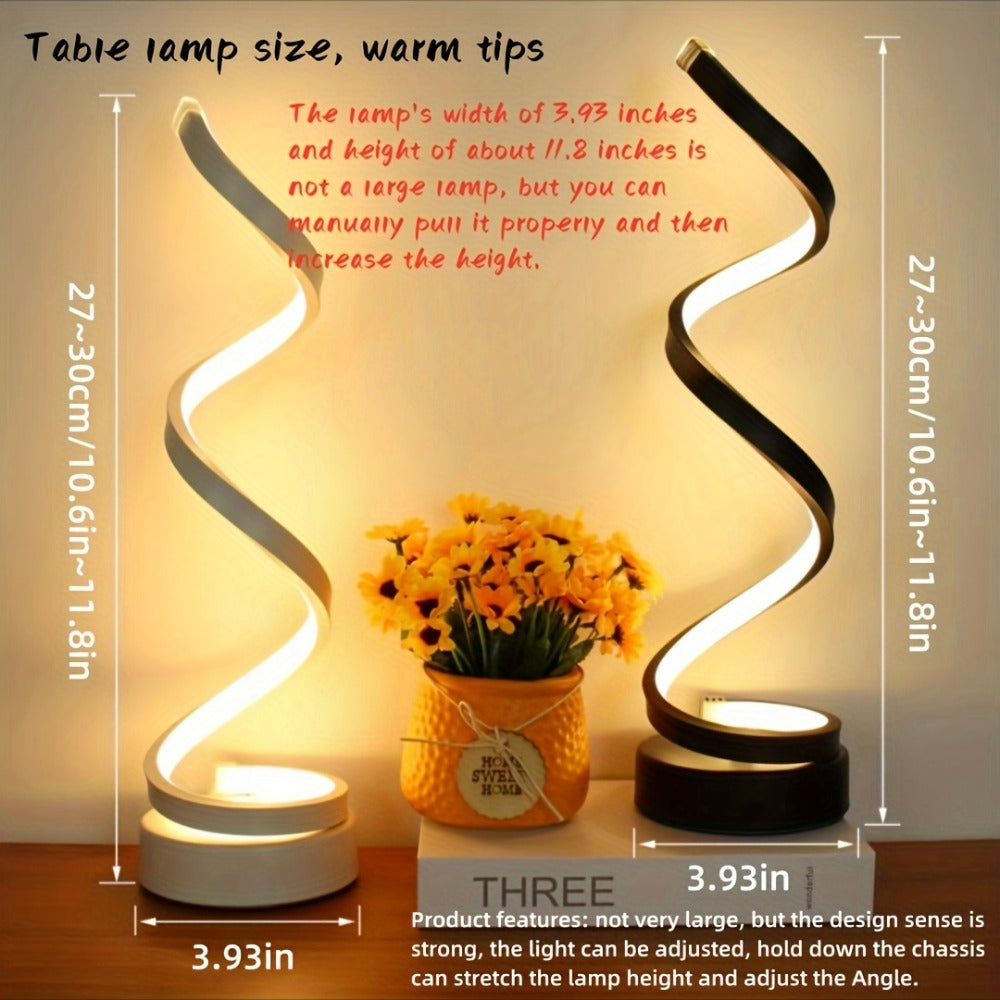 LED Table Lamp with Touch Control ¨C Spiral Vintage Desk Light, 3 Color Modes, Adjustable Arm, USB-C Powered, Minimalist Bedside Lamp for Bedroom, Living Room, Office & Study
