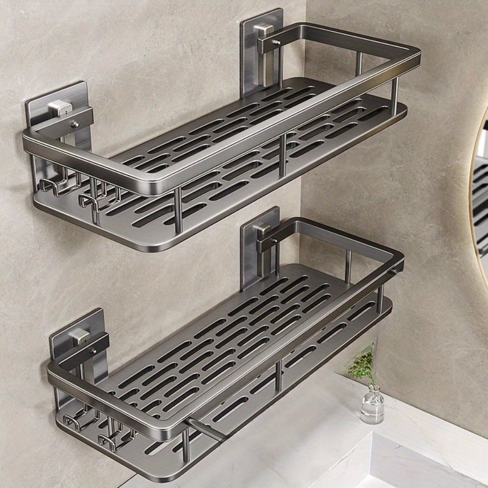 Shower Caddy Wall Mounted Stainless Steel 2-Pack - Rust-Resistant 2-Tier Bathroom Shelf Organizer, Corner Storage Rack for Shower Bathtub Accessories, Space-Saving Bathroom Caddy - Black & Silver
