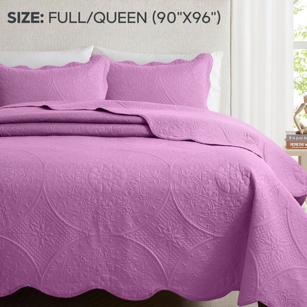 Quilted Bedspread Set 3 Piece ¨C Soft Floral Coverlet with Pillow Shams, Lightweight Breathable Quilt for Bedroom & Guest Room, All Season Bed Cover