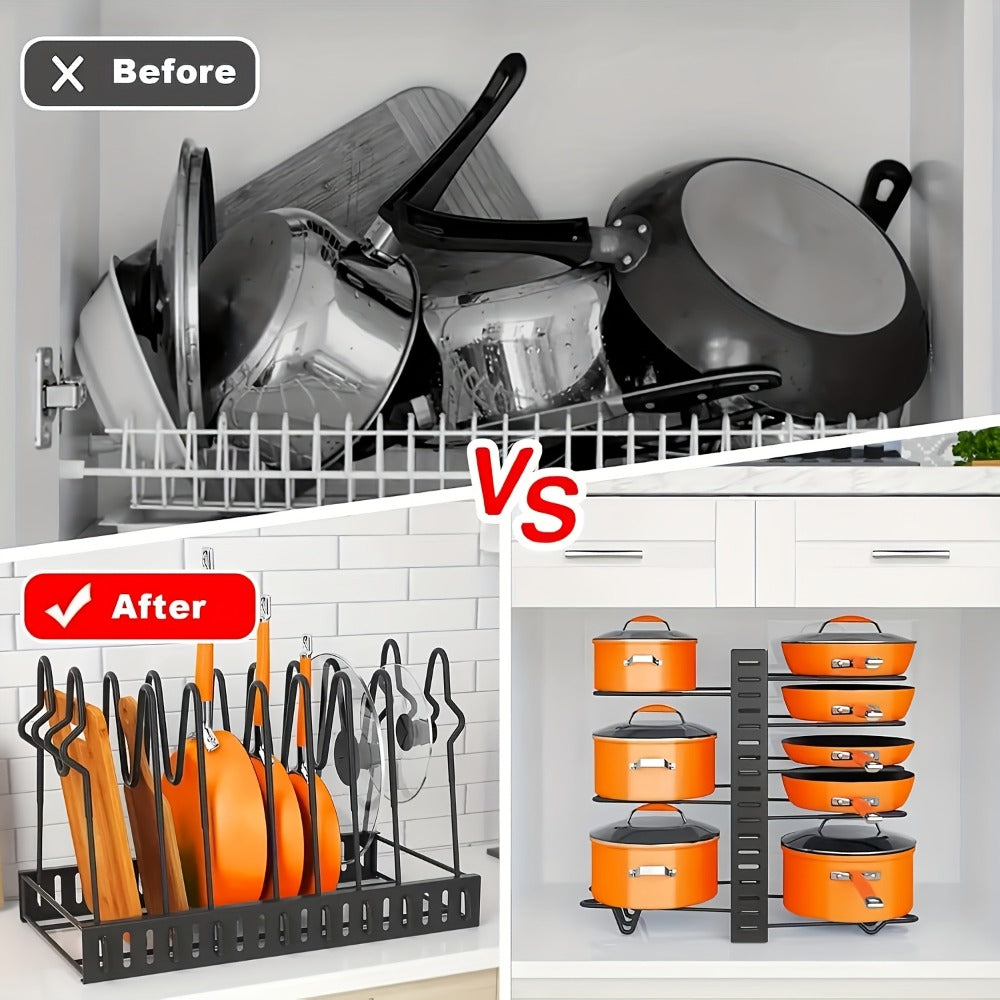 Pot and Pan Organizer 8-Tier with Lid Rack - Kitchen Cabinet Storage Rack for Cookware Pots Pans Lids and Utensils, Space Saving Vertical Cookware Organizer for Cabinet Pantry and Counter, Available in 1 or 2 Pack