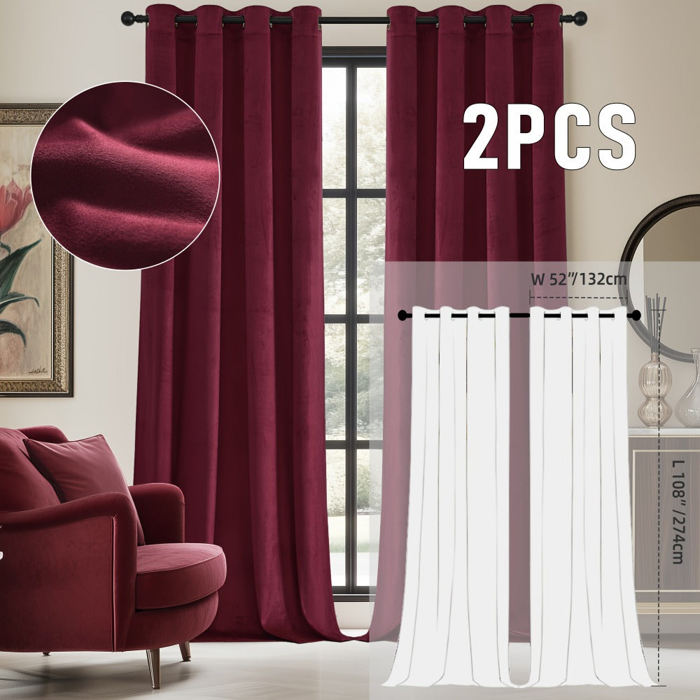 Velvet Room Darkening Curtains 2 Panels | Grommet Top Thermal Insulated Soundproof Blackout Curtains for Living Room Bedroom, Soft Solid Color Vintage Window Drapes