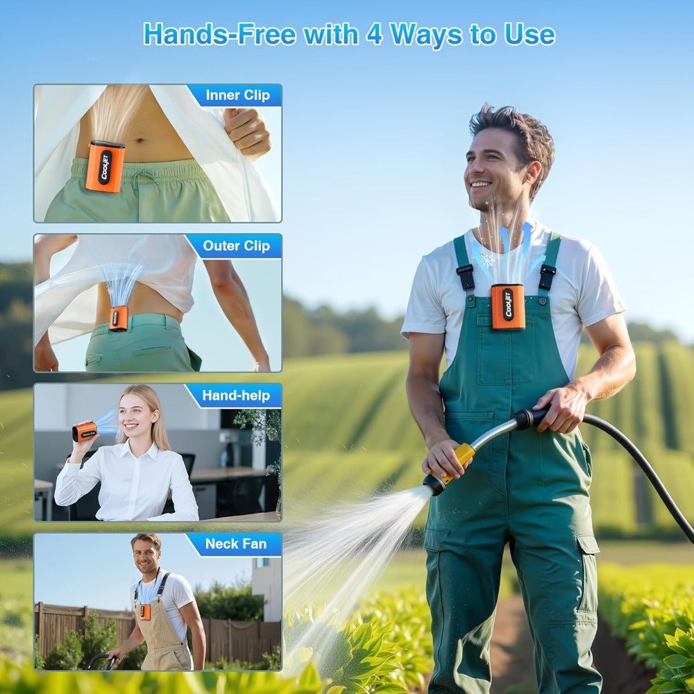 Neck Fan Waist Clip Fan 5000mAh, 18000RPM Powerful Brushless Motor, 4-Speed Portable Personal Fan with LED Battery Indicator, Hands-Free Wearable Fan for Outdoor Work, Camping, Sports and Travel