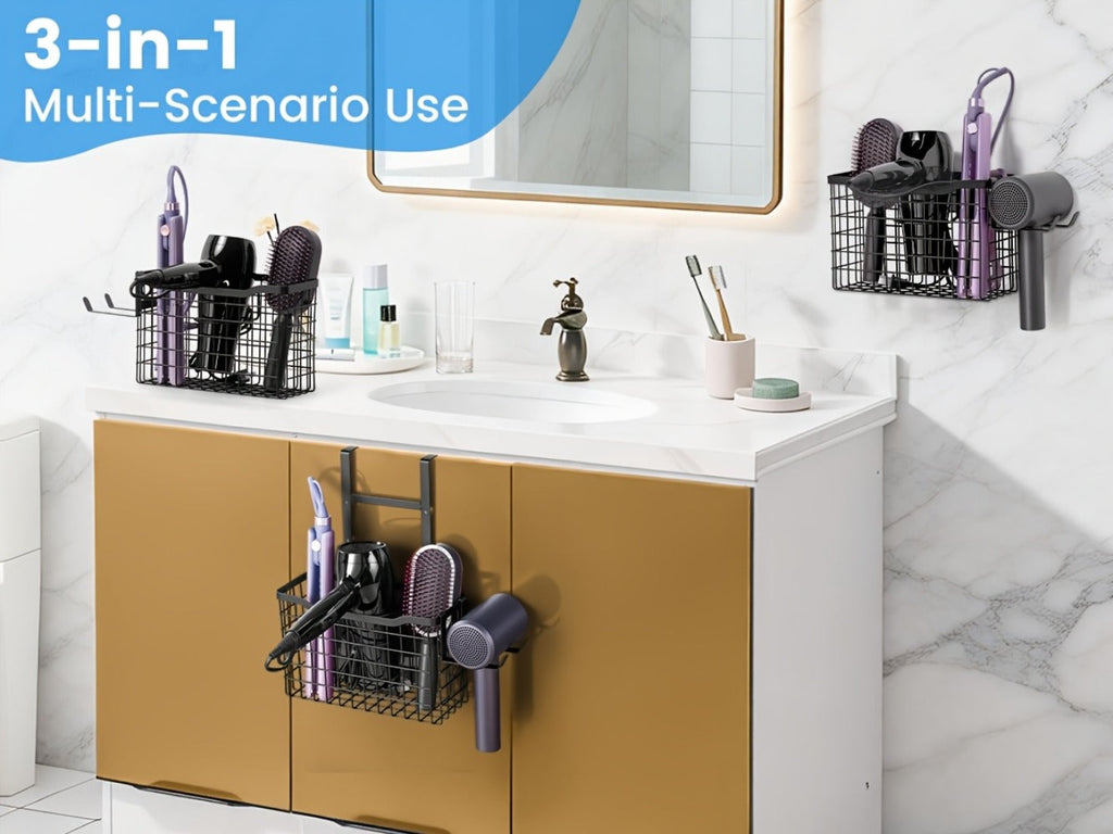 Hair Tool Organizer Wall Mounted Holder for Hair Dryer Curling Iron Straightener 3 Adjustable Heights Bathroom Storage