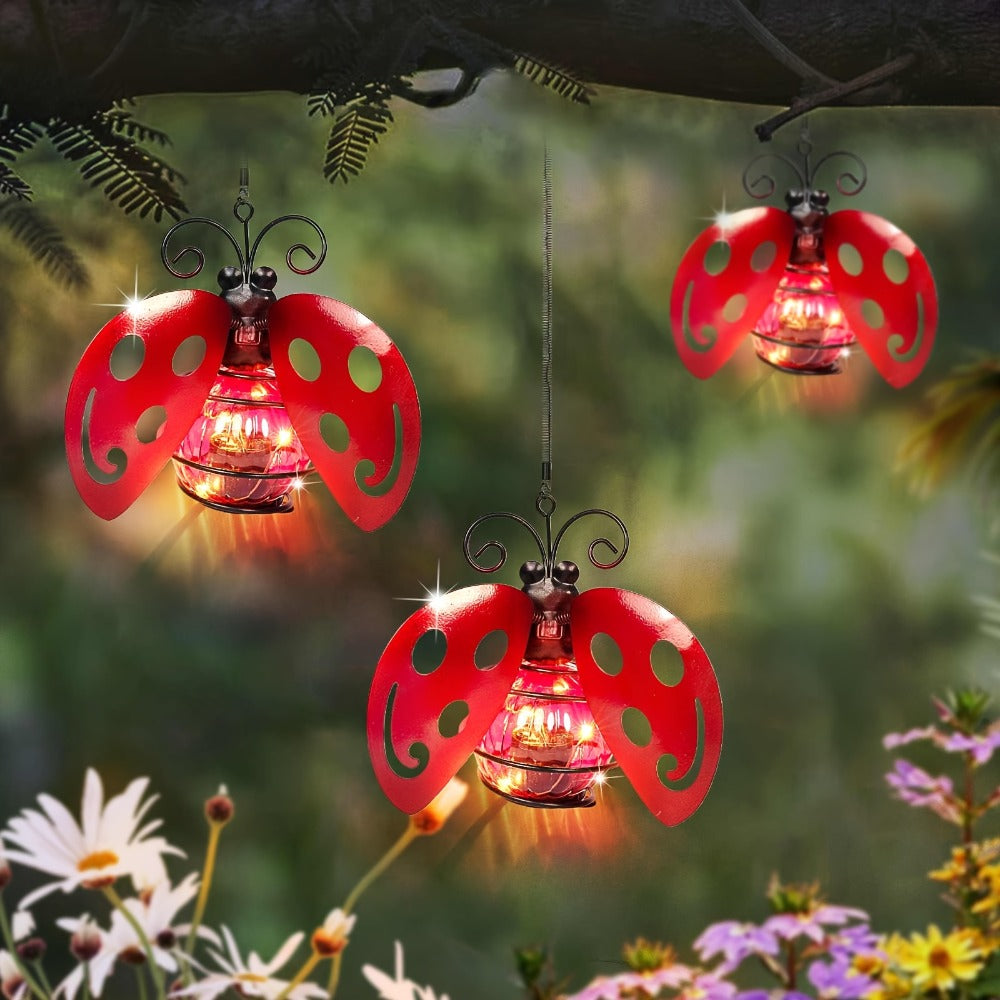 Solar Hanging Ornament Lights Ladybug & Butterfly ¨C Waterproof Indoor Outdoor Decorative Garden Light with Spring Clips for Patio, Balcony, Porch & Trail, 5.5x2.5in