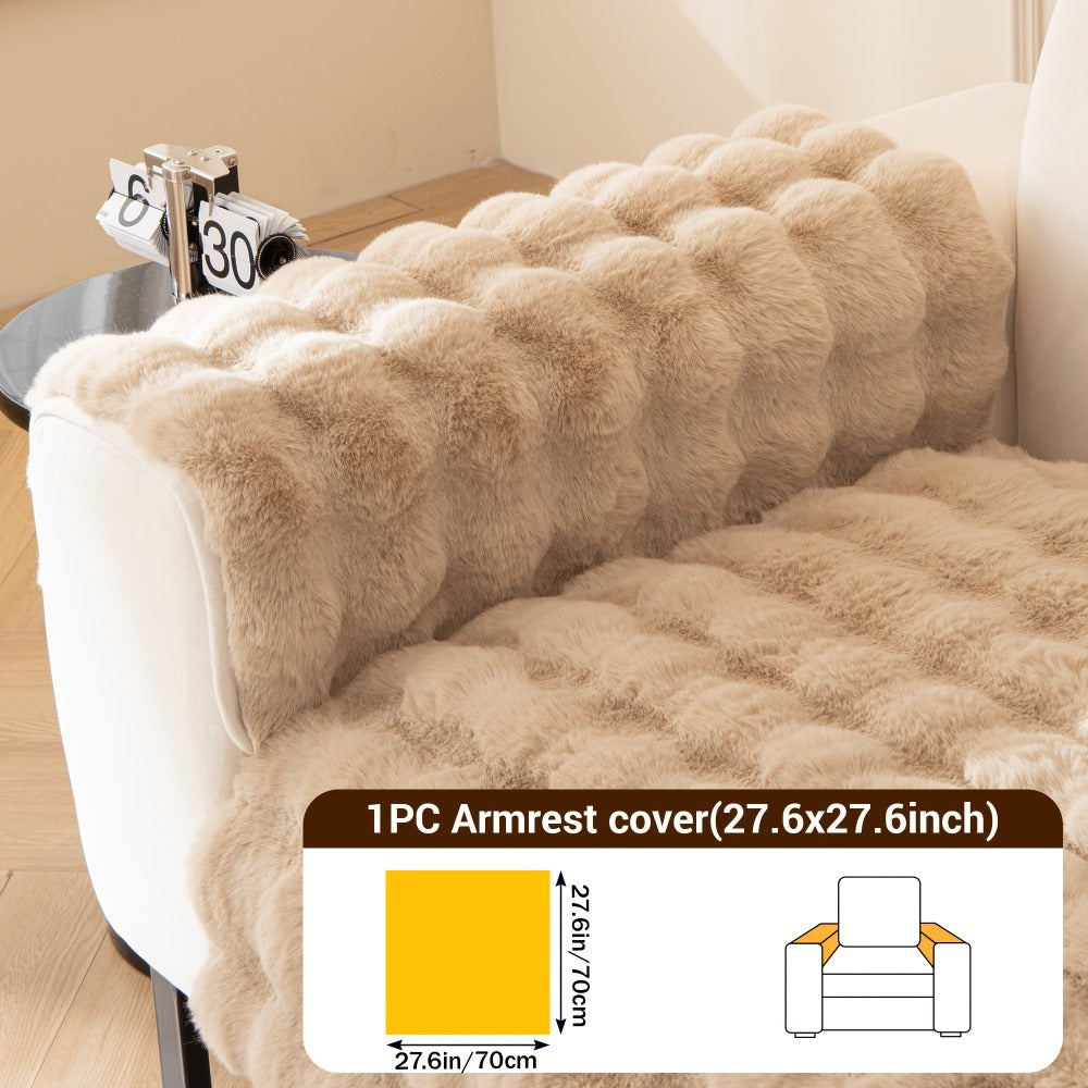 Bubble Soft Faux Rabbit Fur Sofa Cover - Non-Slip Silicone Backing Stretchable Slipcover Pet Friendly Machine Washable for Living Room Bedroom Dorm, 4 Colors Multiple Sizes