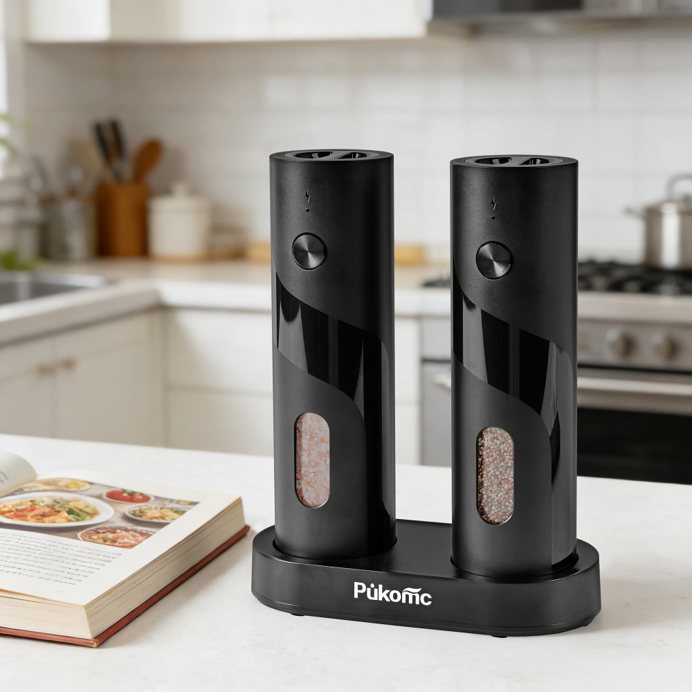 Electric Pepper Grinder Set of 2, Rechargeable with Charging Base, 6 Adjustable Coarseness Settings, Built-in LED Light & ABS Motor ¡ª Salt & Pepper Mill for Peppercorns & Spices, Brush Included