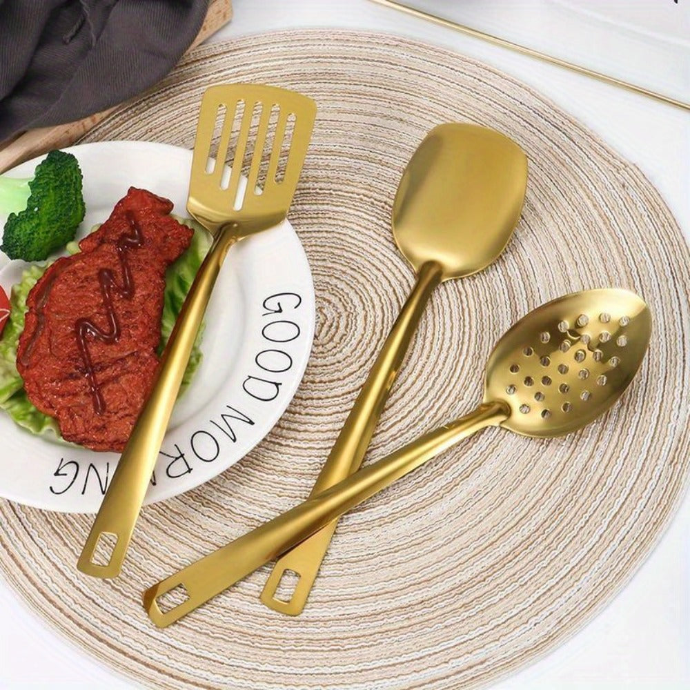6 Piece Korean Style Stainless Steel Kitchen Utensil Set Cooking Spoons Spatula Ladle Strainer Hot Pot Clips for Cooking Buffet Restaurant