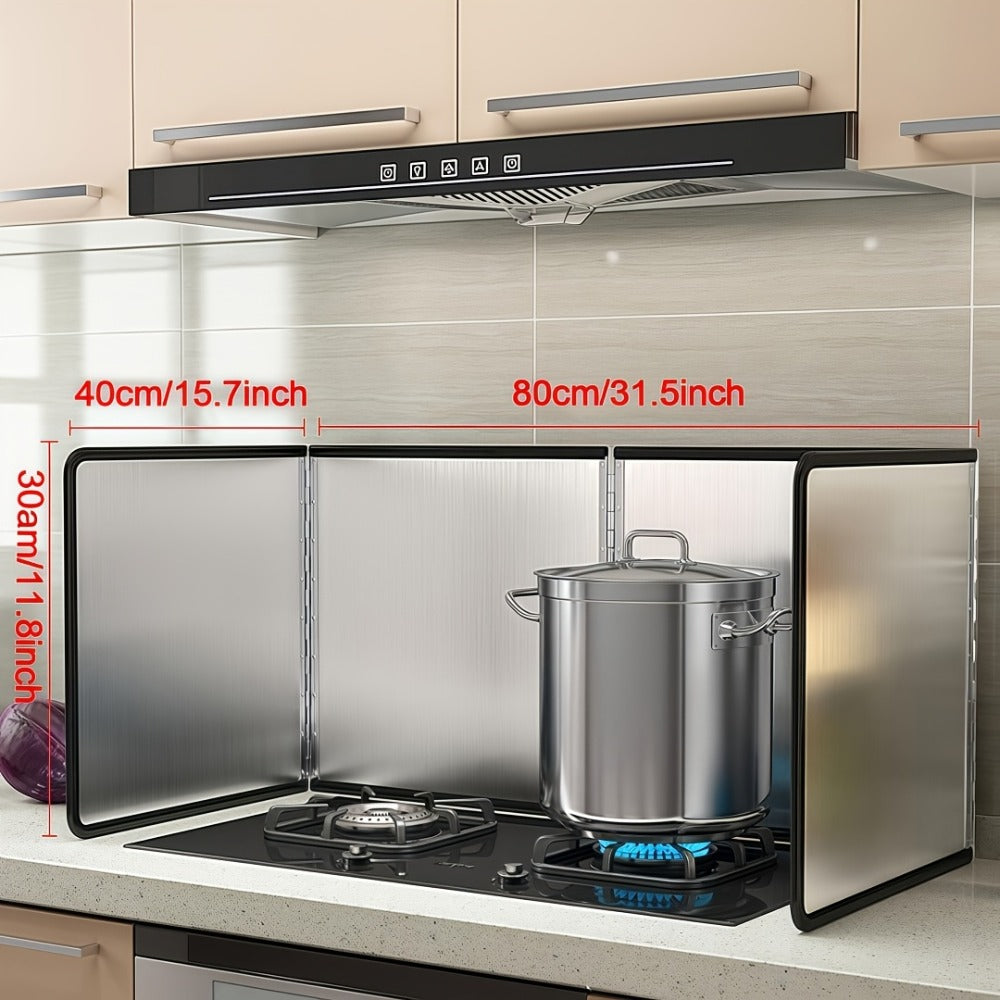 Stainless Steel Splatter Screen 4-Sided Foldable Stovetop Grease Guard - 31.5¡± Oil Splash Shield for Frying Pan, Gas Range & Induction Cooktop, Heat Resistant Nonstick Kitchen Backsplash Protector