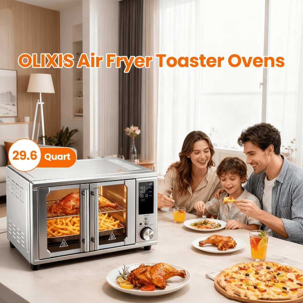 Air Fryer Toaster Oven Combo 29.6QT XL with Smart Probe, 12-in-1 Digital Countertop Oven, Stainless Steel, 7 Accessories, Rotisserie, 450¡ãF Rapid Heat, Large Family Size