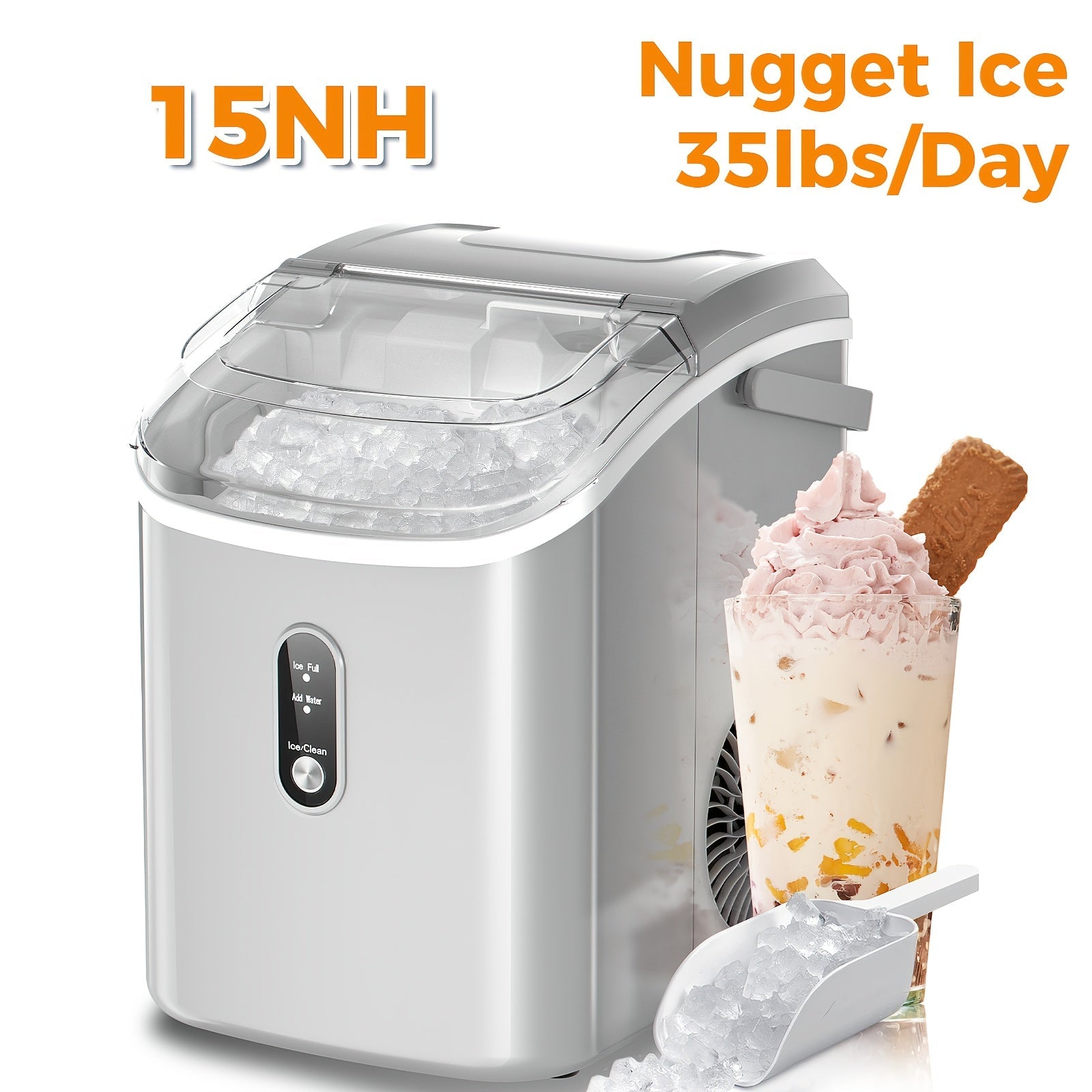 Ice Maker Machine ¨C Nugget Ice & Bullet Ice Countertop, 26-35 Lbs Daily, One-Button Operation, Self-Cleaning, Portable Ice Maker with Ice Scoop for Home, Kitchen & Office