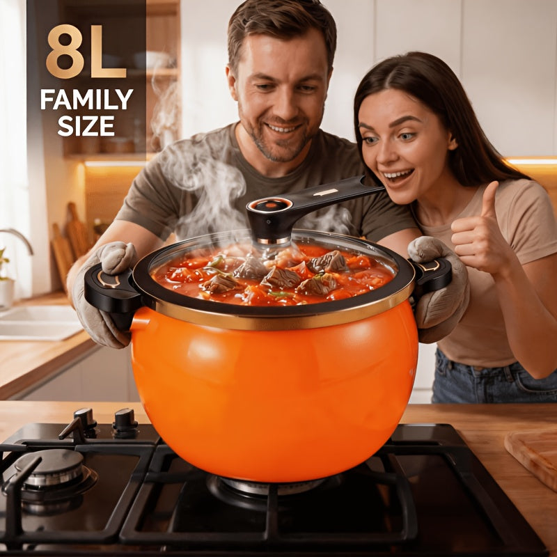 Nonstick Soup Pot Large Capacity 1.85 Gallon Twist Lock Handle Cooking Pot for Gas Stove Induction Cooker Open Flame Multifunctional Stew Pot for Home Restaurant Orange