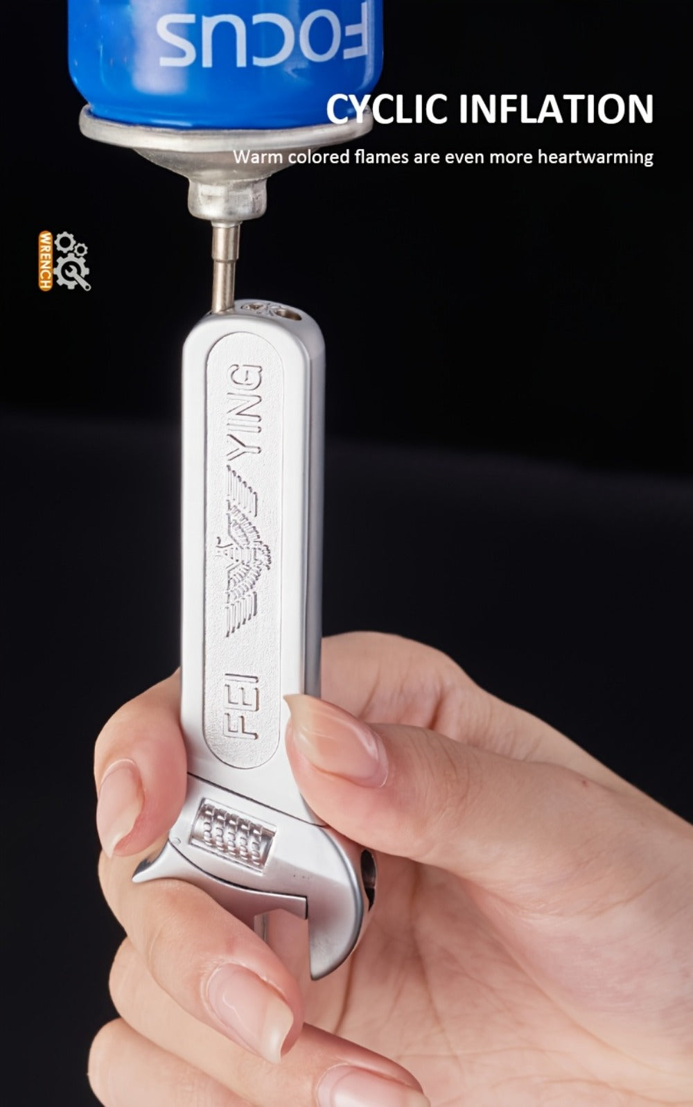 Spanner Shape Novelty Lighter ¨C Refillable Butane Windproof Metal Lighter, Cool Gadget Gift for Men | Father's Day Gift Idea | Bright Chrome & Black | No Butane Included