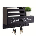 Key Holder for Wall with Drawer 8 Hooks ¨C Rustic Wood Wall Mounted Key & Mail Organizer for Entryway, Kitchen, Mudroom, Office, Adhesive & Paintable Hooks, Space Saving Entryway Decor Storage