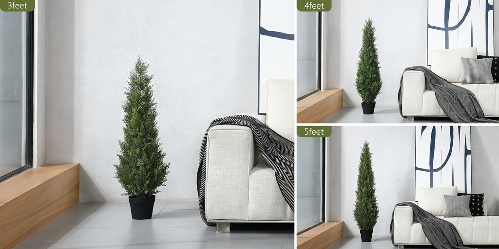 Artificial Topiary Cedar Tree Outdoor Indoor UV Resistant Fake Potted Plant Faux Pine Shrub Front Porch Patio Home Office Decor 3ft 4ft 5ft 1pc 2pcs