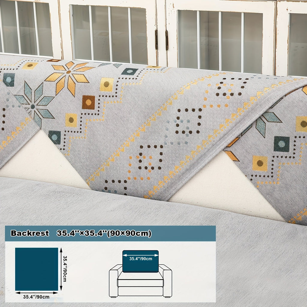 Boho Chenille Sofa Cover Non-Slip Jacquard Woven Couch Slipcover Pet Friendly Machine Washable 2 3 4 Seat Backrest Grey White Orange Bohemian Style