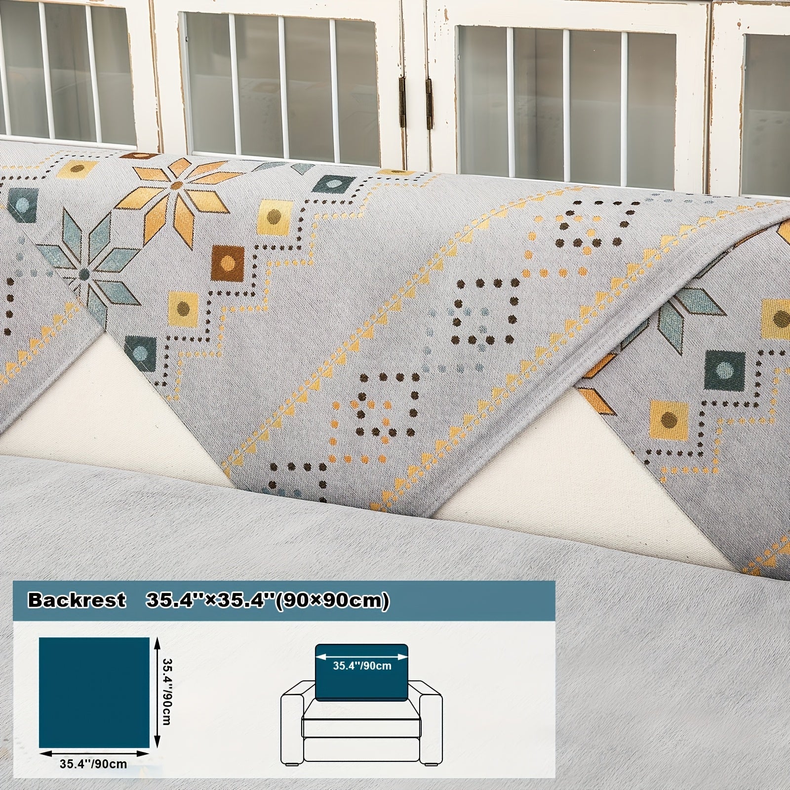 Boho Chenille Sofa Cover Non-Slip Jacquard Woven Couch Slipcover Pet Friendly Machine Washable 2 3 4 Seat Backrest Grey White Orange Bohemian Style