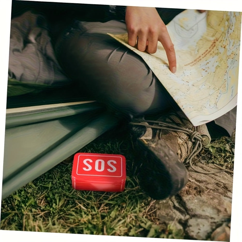 Outdoor Survival Gear Kit 6pcs SOS Emergency Set with Multi-Tool Whistle Compass Fire Starter Paracord Compact Wilderness Survival Tool Kit for Camping Hiking Backpacking Hunting Adventure Red