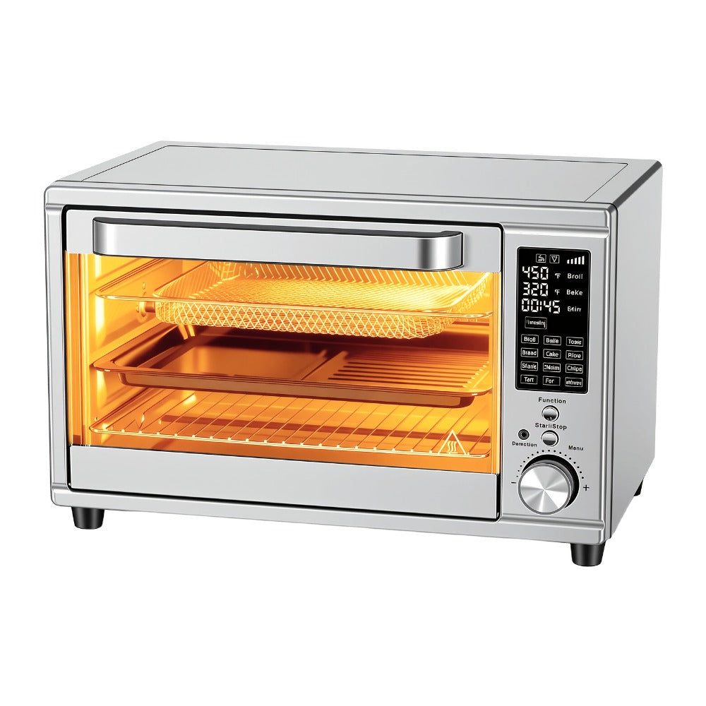 Air Fryer Toaster Oven Combo 29.6QT XL with Smart Probe, 12-in-1 Digital Countertop Oven, Stainless Steel, 7 Accessories, Rotisserie, 450¡ãF Rapid Heat, Large Family Size
