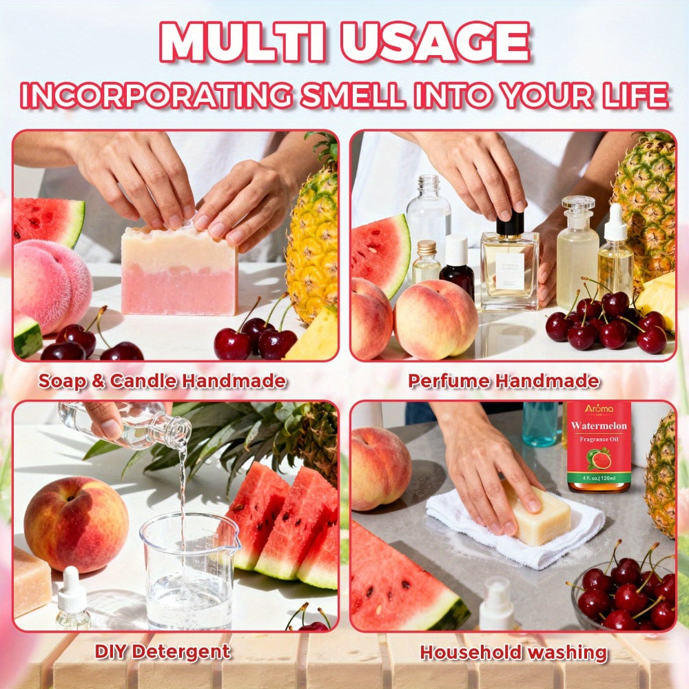 Fruit Fragrance Oil 4oz ¨C Sweet Scented Oils for Diffuser, Candle Making, Soap, Massage & Hair Care | Strawberry, Blueberry, Peach, Watermelon, Cherry & More