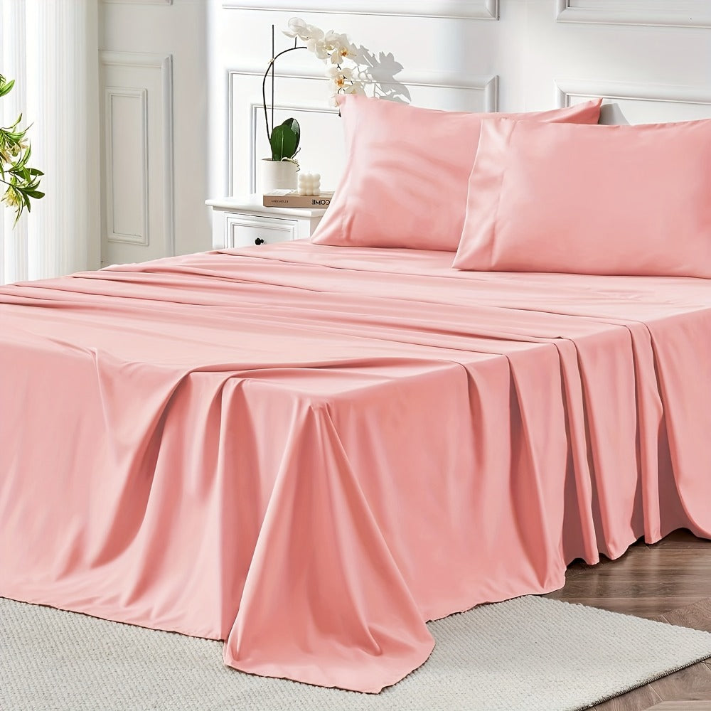 Microfiber Bed Sheet Set 4-Piece Deep Pocket Fitted Sheet Flat Sheet Pillowcases Twin Full Queen King All Colors Soft Breathable Fade Resistant Easy Care
