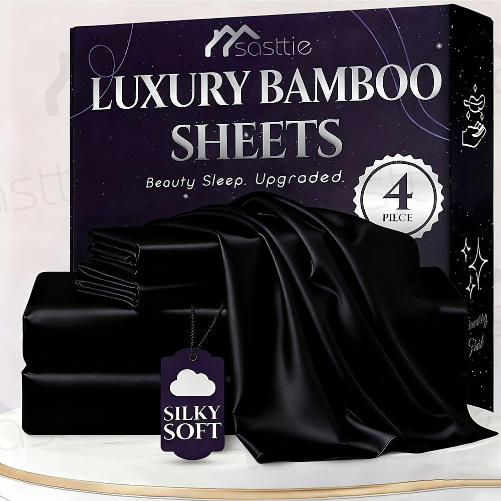 Fitted Sheet Bamboo Blend Deep Pocket Breathable Bed Sheet Set with Pillowcase